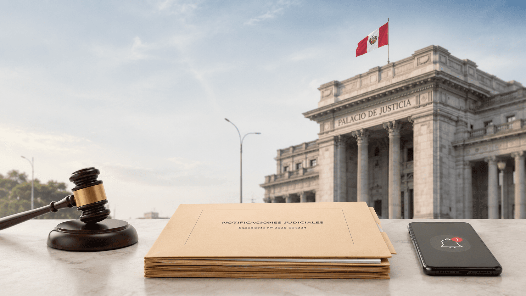Expediente de notificaciones judiciales frente al Palacio de Justicia del Perú